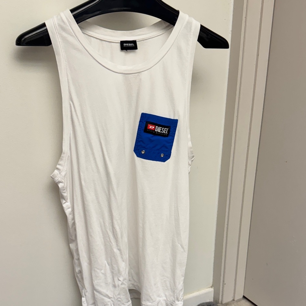 Rare vintage 90s Diesel White Tank with Blue nylon Accent Pocket XL